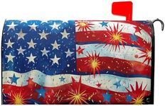 American Flag Magnetic Mailbox Cover Fireworks and Flag USA Holiday Mailbox Covers Large Size 25.5" x 21" Independence Day July 4th Post Letter Box Wraps for Outdoor Garden Yard Home Decor