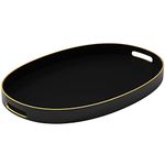 American Atelier Serving Tray with Gold Trimming | Oval Serving Tray with Handles | Trays for Serving Food, Coffee, Tea, and More | Classic Oval Coffee Table Tray | 15.3” X 10.6” (Black)