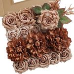 rongflower Artificial Flowers Combo Box Set Dusty Coffee Color Flower Leaf with Stems for DIY Wedding Bouquets Centerpieces Baby Shower Party Home Decorations