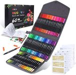 ZSCM Duo Tip Brush Coloring Pens,60 Colors Art Markers,Fine & Brush Tip Pen for Adults Coloring Book Journals Planner Writing Drawing Note Taking, Include Brush Lettering Calligraphy