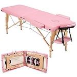 Yaheetech Multi-functional Massage Bed Beauty Couch Portable Spa Table with Adjustable Wooden Legs 2 Sections Pink