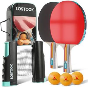 Lostook Professional Ping Pong Paddles Set of 2 with Table Tennis Rackets and 3 Star Balls, Portable Ping Pong Table Net with Clamps for Any Table, Home/Outdoor Games Gray Color