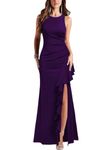 WOOSEA Women's Scoop Neck Sleeveless Split Bodycon Mermaid Evening Cocktail Long Dress, Purple, Small