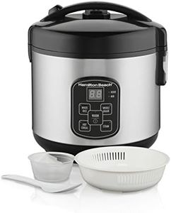 Hamilton Beach Digital Programmable Rice Cooker & Food Steamer, 8 Cups Cooked (4 Uncooked), With Steam & Rinse Basket, Stainless Steel (37518)