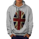 Wellcoda British Fingerprint Mens Hoodie, Union Denim Hooded Sweatshirt Grey 3XL