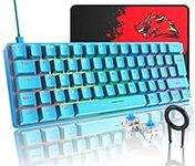 Blue 60% True Mechanical Gaming Keyboard 20 RGB Chroma Backlit Glowing Characters Type C Wired 62 Keys Game Keyboard Waterproof Full Anti-ghosting and Gaming Mouse Pad for Gamers and Typists