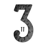 NACH Matte Black Hammer Tone Cast Iron House Number for Outside or Inside, Metal Modern House Numbers For Mailbox, Front Door, Maximum Rust Protection, 8 inch, Number 3, KE-HM8-BLK-3