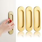 Self-Stick Oval Sliding Door Pulls, 3pcs Aluminum Alloy Flush Pull Punch-Free Handle Closet Door Finger Pulls for Sliding Barn Door Windows Cabinets（Matte Gold）