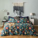 SUSYBAO Colorful Floral Duvet Cover Queen 100% Cotton Flower Duvet Cover 3 Piece Set 1 Multi-colored Cactus Botanical Duvet Cover with Zipper Ties 2 Pillowcases Luxury Soft Sunflower Print Bedding Set