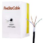 FiveStarCable 1000Ft Cat5e FTP 24AWG Outdoor Shielded Waterproof Direct Burial Rated 350MHz Bulk Ethernet Router LAN Cable Black (1000Ft, Cat5e(FTP))