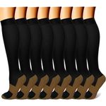 Copper Compression Socks(8 Pairs) for Men & Women 15-20 mmHg is Best Athletic & Daily for Running Flight Travel Climbing, 01 Black, Large-X-Large