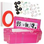 74PCS Empty Press on Nails Packaging Box Set Includes 35PCS Empty Nail Package Box, 35PCS White Background Paper, 1pc Double Sided Tape and 3 Thank You Stickers, for Press on Nail Business