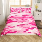 Erosebridal Girls Camouflage Bedding Sets Full Kids Teen Camo Comforter Cover, Pink Abstract Art Bed Set Military Camouflage Duvet Cover, Geometric Striped Quilt Cover with 2 Pillow Shams