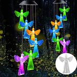 Solar Wind Chimes, Solar Hanging Angel Wind Chime Outdoor/Indoor, Waterproof Changing Led Solar Decor Light for Home, Patio, Garden, Window (Angel)