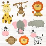 Pinfliers Jungle Theme Birthday Decoration Item, Paper Animal Cutouts for Jungle Theme - 9 Pcs Set, Safari/Animal Theme Birthday Party Decorations Cut-Outs/Cutouts