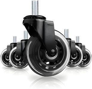 Breewell® New 3" Office Chair Screw Stem Caster Wheels 3/8'' Thread Rollerblade Heavy Duty Soft PU Rubber Safe for Hardwood Carpet Floors 5 Set (Black)