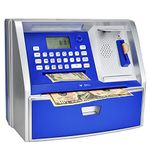 ATM Savings Bank with Debit Card, Electronic Piggy Bank for Real Money, Coin Recognition, Targets Setting, Password Login, Voice Prompt, Great Gift for Boys Girls (Silver/Blue)