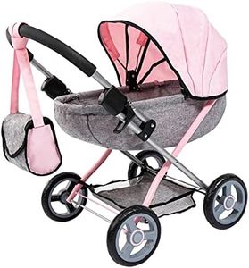 Bayer Dolls 4-in-1 Toy Baby Doll Pram Stroller Cosy Set - Dolls Up to 18" (Pink/Grey)