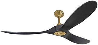 Custom Maverick 60" Ceiling Fan by Monte Carlo, Energy Efficient DC Motor, Burnished Brass Hardware with Three Black Hand-Carved Balsa Wood Blades, Remote Control Included