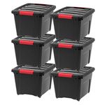 IRIS USA 18L (19 US QT) Stackable Plastic Storage Bins with Lids and Latching Buckles, 6 Pack, Containers with Lids and Latches, Durable Nestable Closet Garage Totes Tub Boxes for Organizing, Black