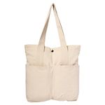 NECAVU Cotton Tote Bags for Women with Button closure, College Bag for girls With Inner & Outer Pockets, Utility Tote bags for Shopping, Travel & Daily use (Natural, Off-White)