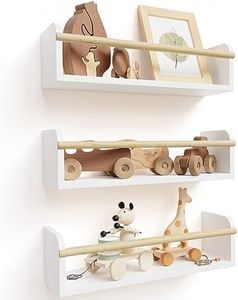 Decorative Nursery Bookshelves for Kids - Set of 3 Easy to Install Floating Shelves for Wall Mount - Beautiful Hanging Organizer Furniture for Your Baby Boy or Girl's Bedroom and Play Room Decor