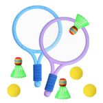 Kids Tennis Rackets Set, 2 Blue and Purple Plastic Tennis Rackets and 3 Shuttlecocks and 3 Tennis Balls, Kids Tennis Set for Children Indoor Outdoor Sports Game, Good Companion for Company