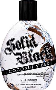 Millennium Tanning Solid Black COCONUT VIBES Infused Black Bronzer Dark Tanning Activators - Tattoo & Colour Fade Protectors Super Hydration Blend Indoor/Outdoor Tanning Lotion 399ml