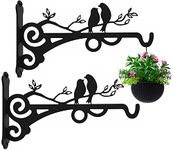 Qktxktzy Sturdy Hanging Basket Brackets for Plants, Heavy Duty Solid Metal Hangers Outdoor Indoor Decor, Wall Mounted Hooks for Garden Flowers/ Chimes/Lantern/Light/Bird Feeder, Pack of 2 Black