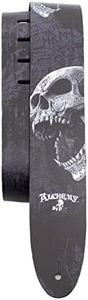 Perri's Leathers Ltd.- Guitar Strap- Direct To Leather- Official Licensing Alchemy- Beserker Skull- Adjustable - For Acoustic/Bass/Electric Guitars - Made in Canada (DTL25AL-11024)