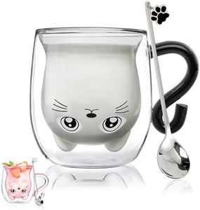 Binoster Regalo Donna Compleanno Tazza Gatto Idee Regalo Amica Maestra Ragazza Mamma Tazzine Caffe Doppia Parete Vetro Tazze Cappuccino Regalo Natale,Halloween,Festa Della Mamma,Regali San Valentino