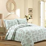 Cozy Line Home Fashions Vintage Cottage Garden Toile Mint Green 100% Cotton Reversible Girl Quilt Bedding Set, Coverlet, Bedspread (Garden Toile, King - 3 Piece)