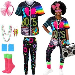 ZhouBoat 80s Outfit for Women Neon Button Down Shirt Leggings Blue XL