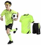 Hikewin Boys Girls Sports Shorts Sets Kids Football Uniform Jerseys Tracksuit Training Suits Activewear Short Sleeve Set Green 10-11Years