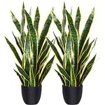 CROSOFMI Artificial Snake Plant 35 Inch Fake Sansevieria Tree with 32 Leaves Perfect Faux Mother in Law Plants in Pot for Indoor House Home Office Garden Modern Decoration Housewarming Gift,2Pack