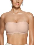 Vertvie Women's Wireless Strapless Bra Seamless Padded Bandeau Bra Non-Slip Silicone Tube Top Push Up Convertible Bralette (Nude,M)