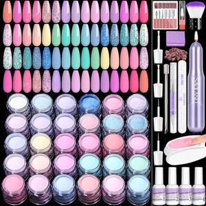 SAVILAND Dip Powder Nail Kit with Drill: 30 Colors Keratin Nail Dip Powder Kit All-in-1 with Complete Dip Powder Liquid Set Dip Base & Top Activator Brush Saver for French Nail Art Manicure Salon