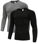 Holure Mens 2 Pack Base Layers Tops, Long Sleeve Gym Running Workout T Shirts for Men Black/Grey02-L