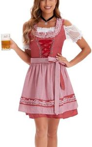 Siteshy Dirndl Dresses Women Oktoberfest Costumes 3 Pcs Oktoberfest Dresses German Bavarian Costume Beer Carnival Outfits (Red Pink, Small)