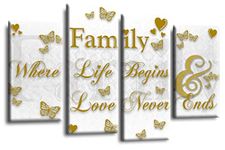 LR Family Quote Canvas Art Picture Grey White Gold Love Home Split Wall Panel Print