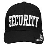 Security Hat Baseball Cap - Gold or White Embroidery Security Front, Bill & Back - Adjustable Size, White (1pk), One Size