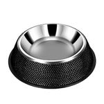 Daofaith Rhinestone Cat Bowls, Pink Bling Dog Bowl Stainless Steel for Small Pets Food Water Dishes-1 Pack, Black