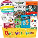 GET WELL GIFT Basket, package for Adults or kids Men, women, boy or girl Care package, Feel better soon for home or hospital, after surgery w/Balloon, candy & snacks & greeting card, Sympathy Gift