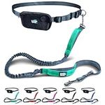 Black Rhino - Premium HANDS FREE DOG LEASH for Running Walking Jogging & Hiking - Adjustable Length Dual Handle Bungee Leash Medium – Large Dogs Neoprene Padded Handles - Running Pouch Included Aqua