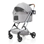 Beberoad R4 Pet Stroller Dog Pram for Small Dogs Cats, One-Hand Folding Travel Pet Pram, Portable Foldable Lightweight Dog Pram Buggy Pushchair with Mattress, Cup Holder and Storage Basket, Grey