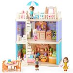 deAO Dollhouse Playset for Kids, Pretend Play Grocery Market Kitchen Doll House with Figure, Furniture and Accessories, Dolls House Play Set for 3 4 5 6 7 8 Years Old Boys Girls