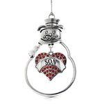 Inspired Silver - Son Red Charm Ornament - Silver Pave Heart Charm Snowman Ornament with Cubic Zirconia Jewelry