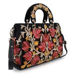 EVEDA Synthetic Leather Gorgeous Embroidery Stylish Design Shoulder Crossbody Hobo Women Handbag, Black