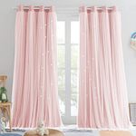 PONY DANCE Star Curtains for Girls Bedroom - Double Layer Sheer Overlay with Bowknot Lace for Kids Room Decor Princess Star Hollow Out, 52" W x 84" L, Rose Blush, 2 Pieces