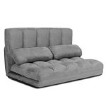 S AFSTAR Safstar Floor Folding Couch and Futon Sofa, 6-Position Fabric Sleeper Sofa Bed with 2 Pillows and Sponge Filling, Adjustable Lazy Sofa for Living Room and Bedroom(Gray)